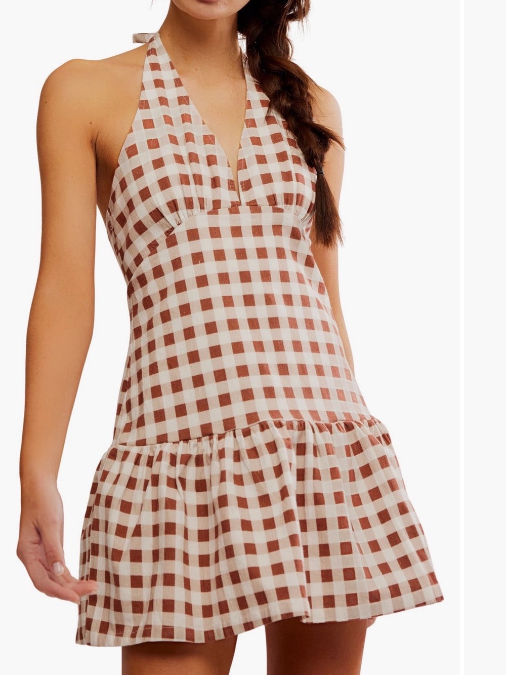 Free People Cecil Flounce Hem Cotton Blend Halter Minidress